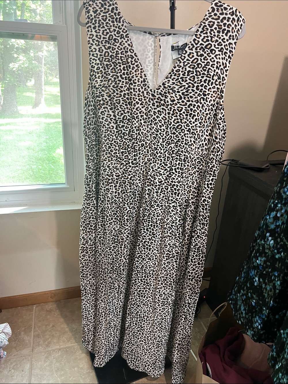 J. Crew Black & White Leopard Print Sleeveless V-Neck Maxi Dress 52" long